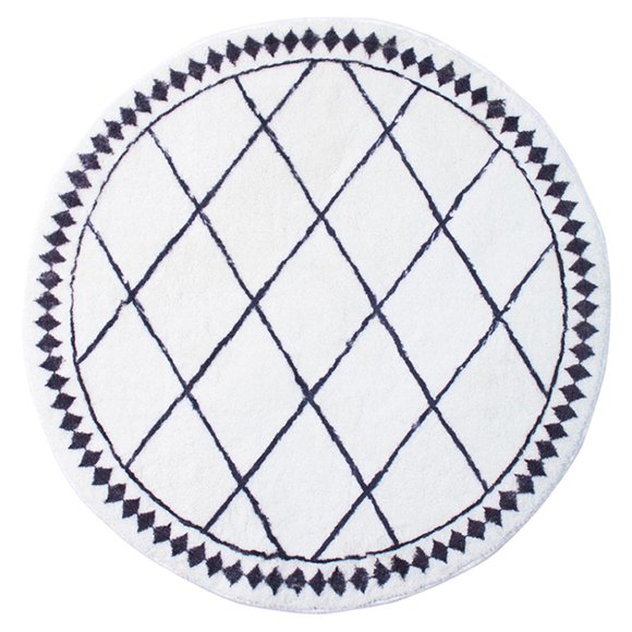 White-Black Lattice Shag Area Rug 32" Round Geometric Soft Non-Slip Carpet - Picture 2 of 2